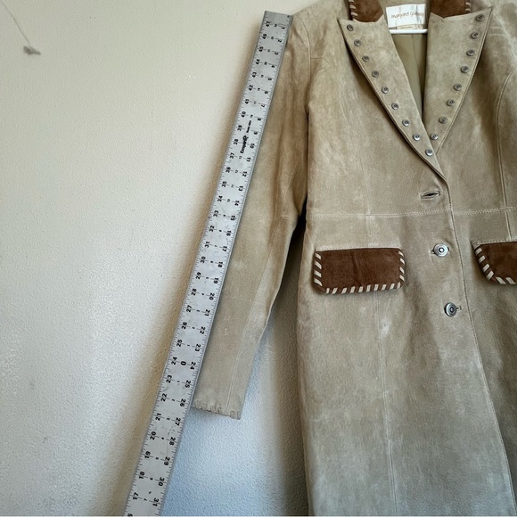 Margaret Godfrey Tan Beige Suede Leather Coat Sz 8 Western Boho - Picture 13 of 16
